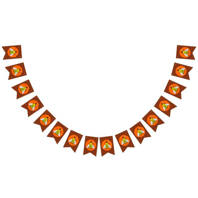 Halloween Magic Bee Witch Orange and Black Stripes Bunting Flags (All)