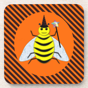 Halloween Magic Bee Witch orange and Black Stripes Coaster