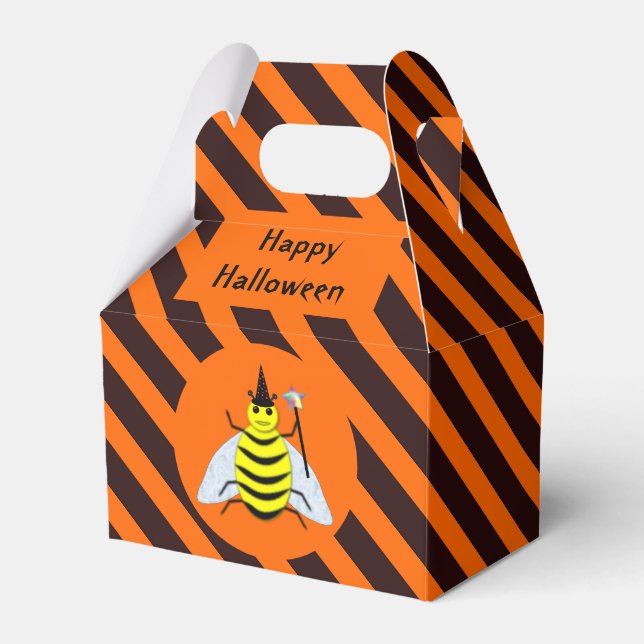 Halloween Magic Bee Witch Orange and Black Stripes Favor Box (Front Side)