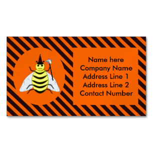 Halloween Magic Bee Witch Orange and Black Stripes Magnetic Business Card