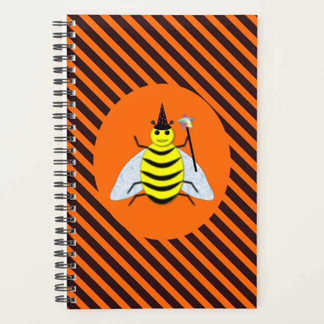 Halloween Magic Bee Witch Orange and Black Stripes Planner (Front)