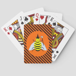 Halloween Magic Bee Witch Orange and Black Stripes Playing Cards