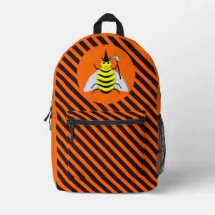 Halloween Magic Bee Witch Orange and Black Stripes Printed Backpack