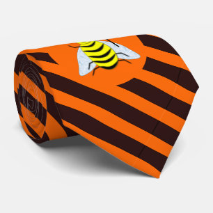 Halloween Magic Bee Witch Orange and Black Stripes Tie