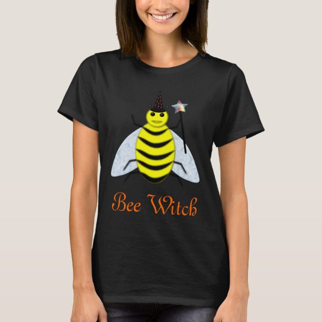 Halloween Magic Bee Witch Orange Text Custom T-Shirt (Front)
