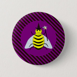 Halloween Magic Bee Wizard Purple and Black Stripe 2 Inch Round Button