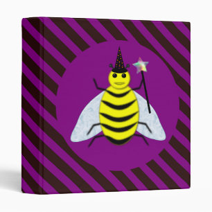 Halloween Magic Bee Wizard Purple and Black Stripe Binder