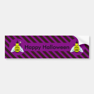 Halloween Magic Bee Wizard Purple and Black Stripe Bumper Sticker