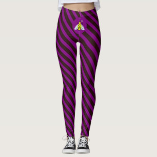 Halloween Magic Bee Wizard Purple and Black Stripe Leggings