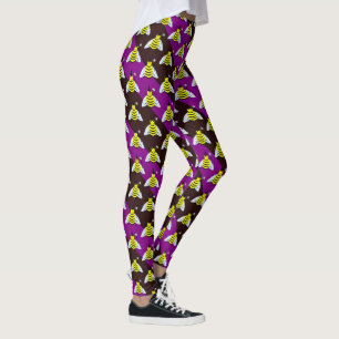 Halloween Magic Bee Wizard Purple and Black Stripe Leggings