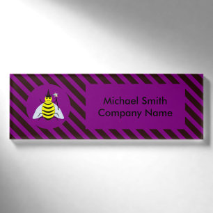 Halloween Magic Bee Wizard Purple and Black Stripe Name Tag