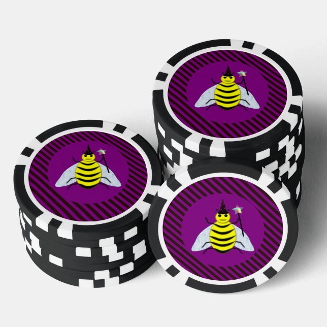 Halloween Magic Bee Wizard Purple and Black Stripe Poker Chips (Stack)