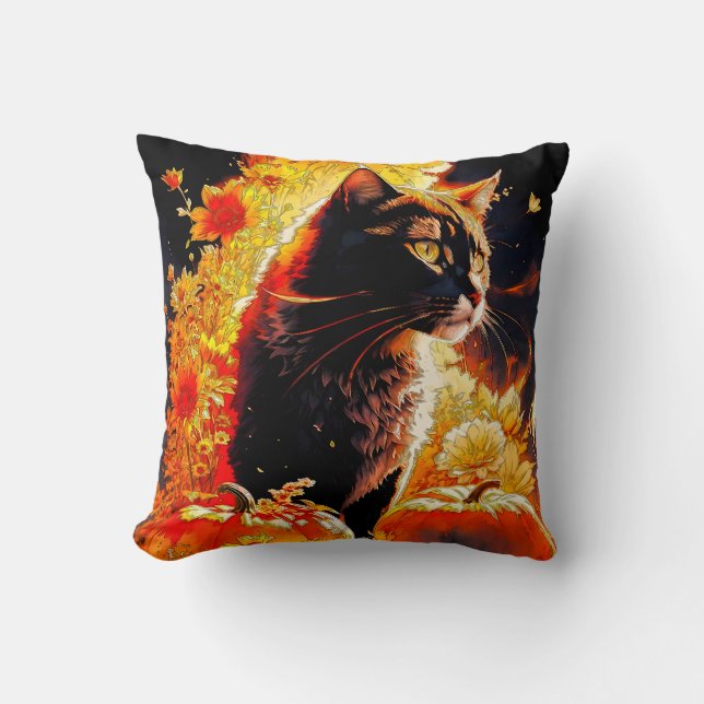 Halloween Magic Cat  Throw Pillow (Front)
