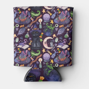 Halloween magic: dark hand-drawn pattern. can cooler