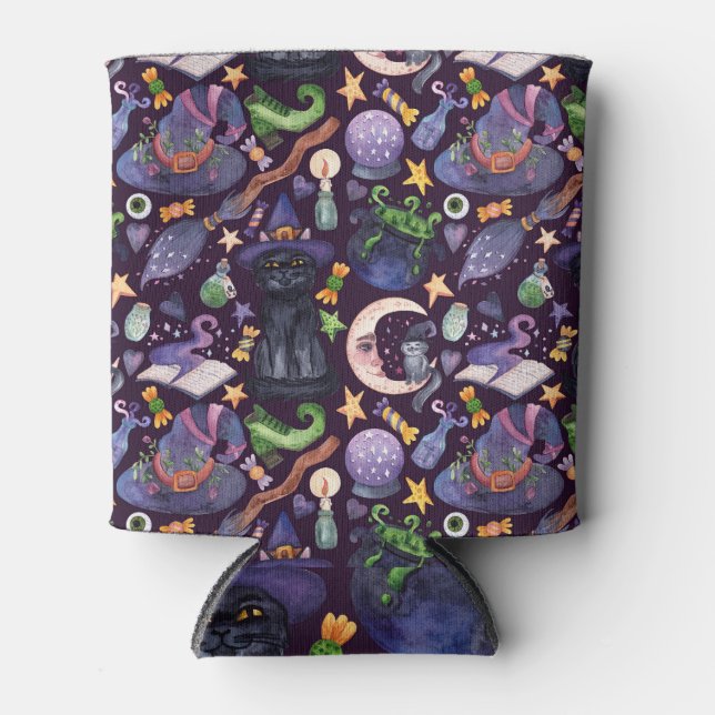 Halloween magic: dark hand-drawn pattern. can cooler (Front)