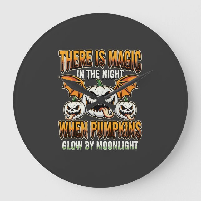 Halloween Magic Pumpkin Moonlight Horror Vector Large Clock (Front)
