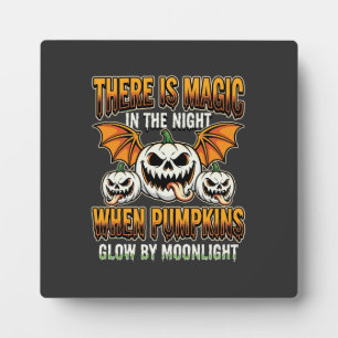 Halloween Magic Pumpkin Moonlight Horror Vector Plaque