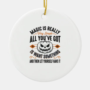 Halloween Magic Pumpkin Vintage Vector Shirt Desig Ceramic Ornament