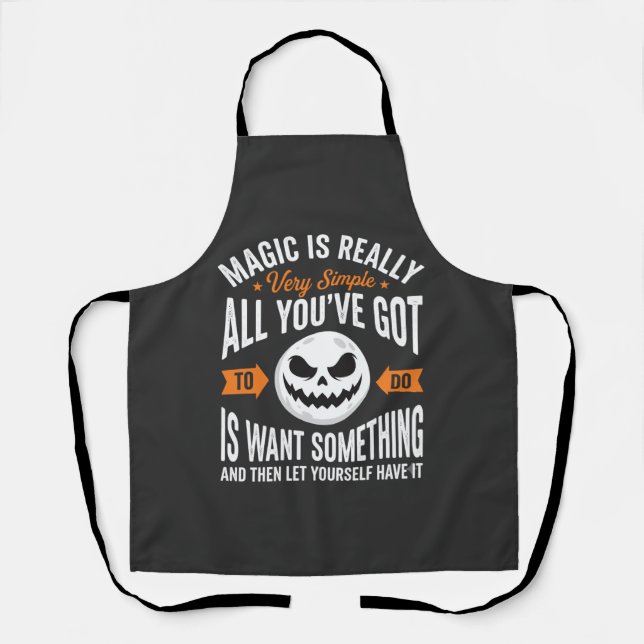 Halloween Magic Quote Pumpkin Face Design Apron (Front)