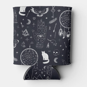 Halloween Magic: Vintage Doodle Pattern. Can Cooler