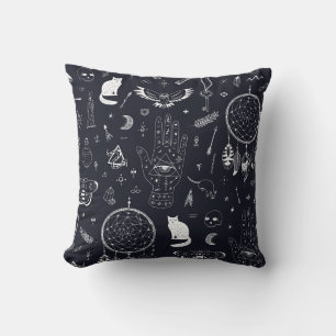 Halloween Magic: Vintage Doodle Pattern. Throw Pillow