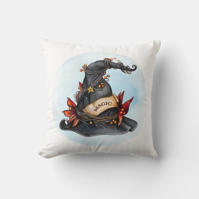 Halloween Magic Witches Hat Throw Pillow (Front)