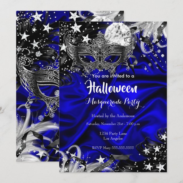 Halloween Magical Night Masquerade Party blue Invitation (Front/Back)