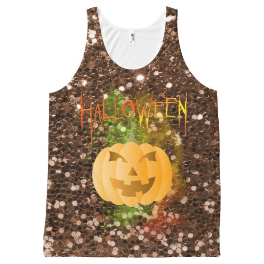 Halloween MagicDustPumpkin Faux BrownGlitter Tank