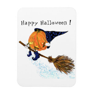Halloween Magnet Witch Pumpkin Flying Broom
