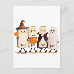 Halloween Mahjong Ghosts Holding Spooky Tiles Announcement Postcard