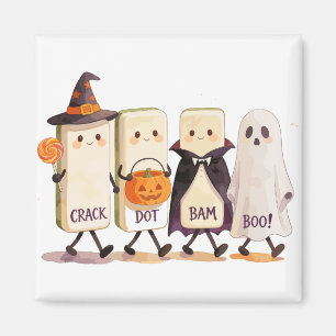 Halloween Mahjong Ghosts Holding Spooky Tiles Magnet