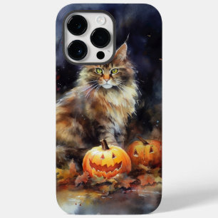 Halloween Maine Coon Cat With Pumpkins Scary Case-Mate iPhone 14 Pro Max Case