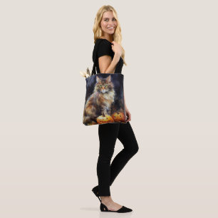Halloween Maine Coon Cat With Pumpkins Scary Tote Bag