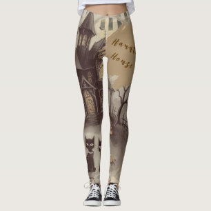 Halloween, Maison Hantée , Chat Noir Leggings