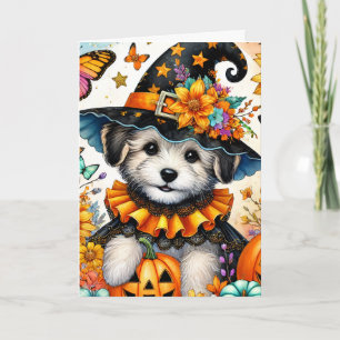 Halloween Maltese Puppy Witch Halloween Card