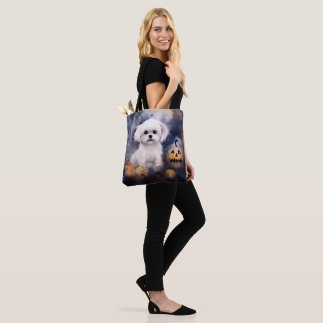 Halloween Maltese With Pumpkins Scary  Tote Bag (On Model)