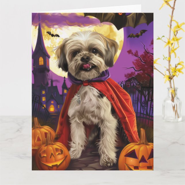 Halloween Malti Tzu Vampire Pumpkins Scary  Card (Yellow Flower)