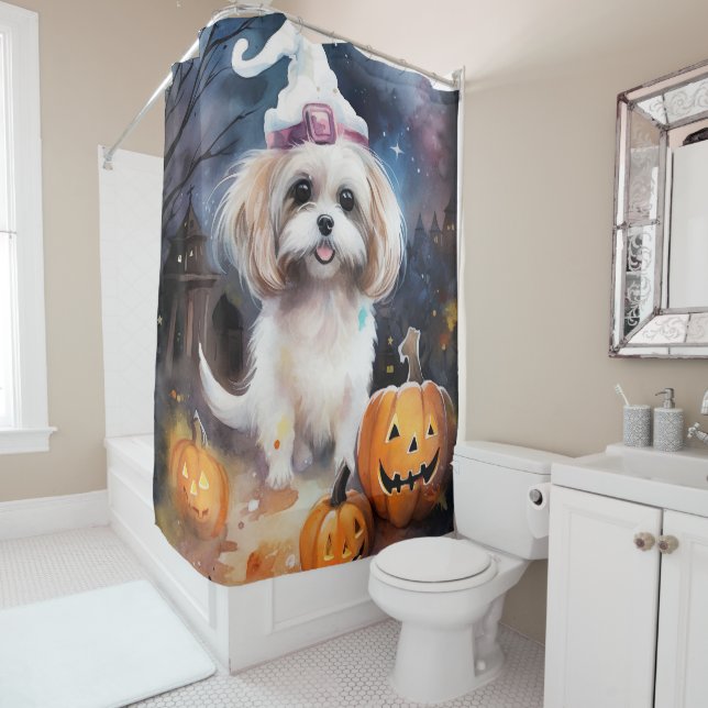 Halloween Malti Tzu With Pumpkins Scary  (In Situ)