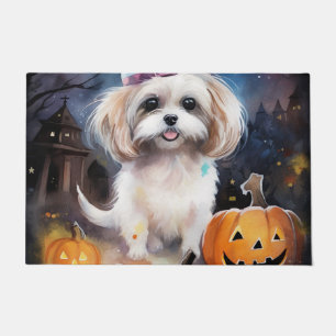 Halloween Malti Tzu With Pumpkins Scary  Doormat