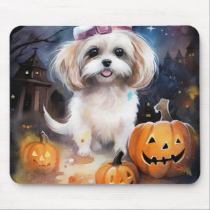 Halloween Malti Tzu With Pumpkins Scary  Mouse Pad