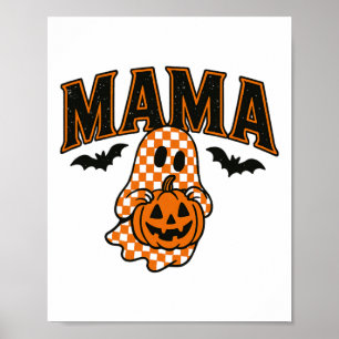 Halloween Mama Shirt Ghost Pumpkin Cute Plaid Fall Poster