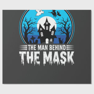 Halloween Man Behind the Mask Haunted House Wrapping Paper