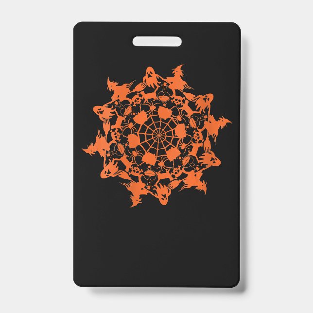 Halloween Mandala Spider Witch Ghost Skull Gift Badge (Front)