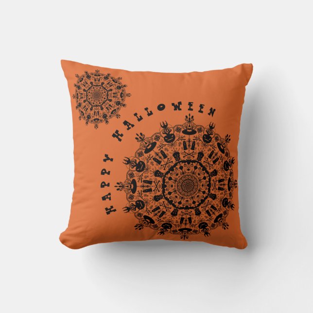 Halloween Mandala Throw Pillow (Front)