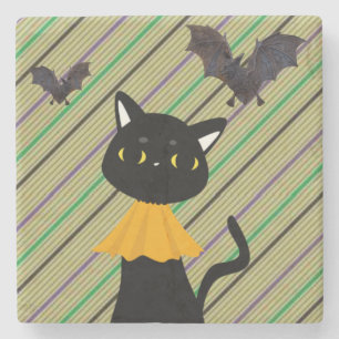 Halloween Marble Stone Coaster, Black Cat Stone Coaster