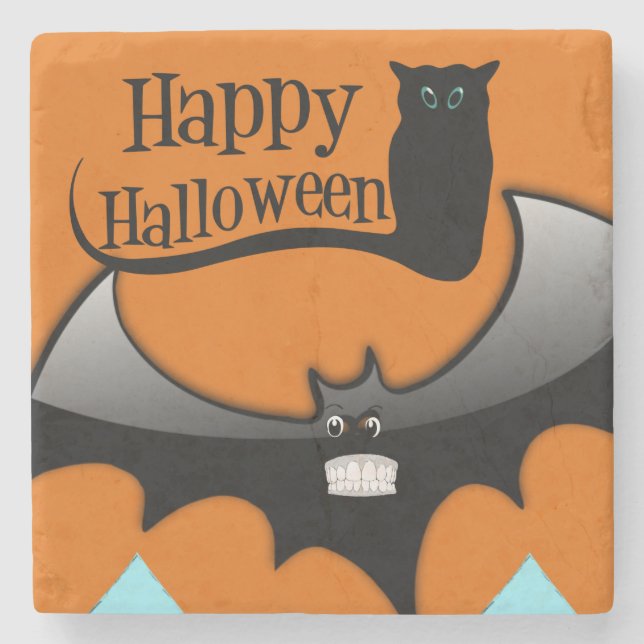 Halloween Marble Stone Coaster, Happy Halloween Stone Coaster (Front)