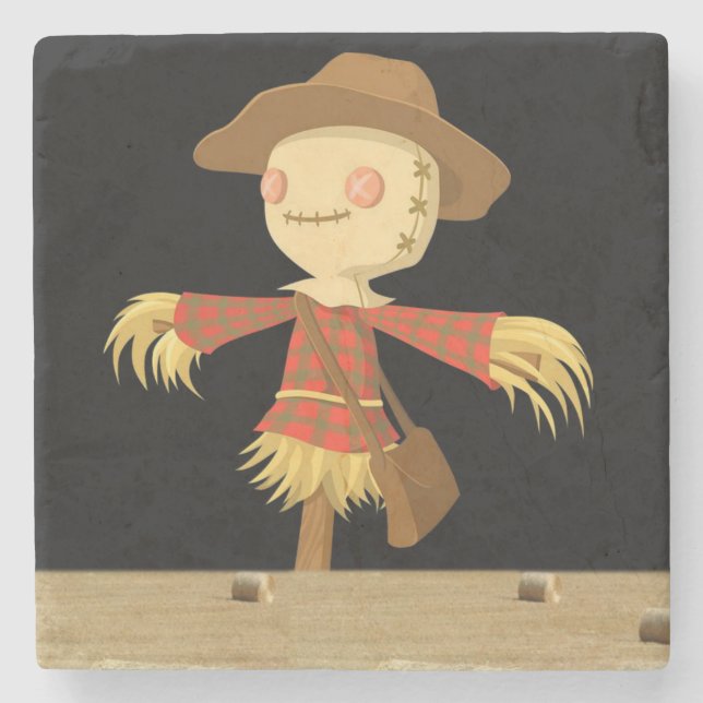 Halloween Marble Stone Coaster, Scarecrow Coaster (Front)