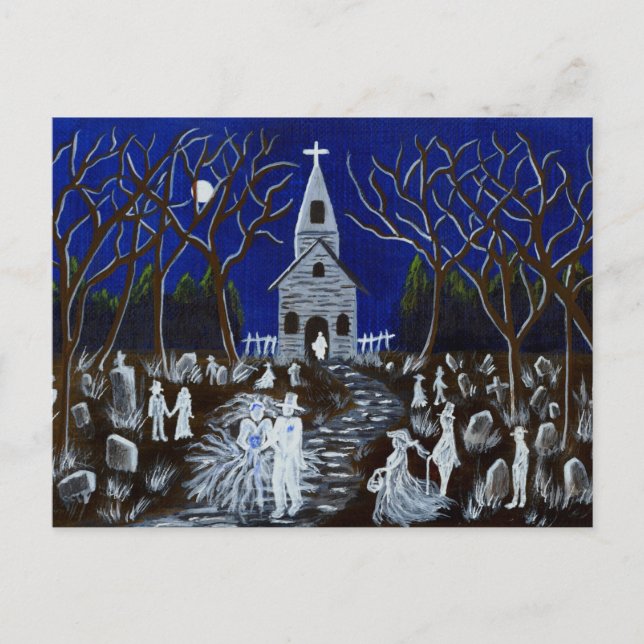 Halloween, mariage, cimetière, fantômes, carte pos (Devant)