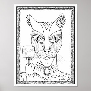 Halloween Masquerade Cat Colouring Page Art Poster