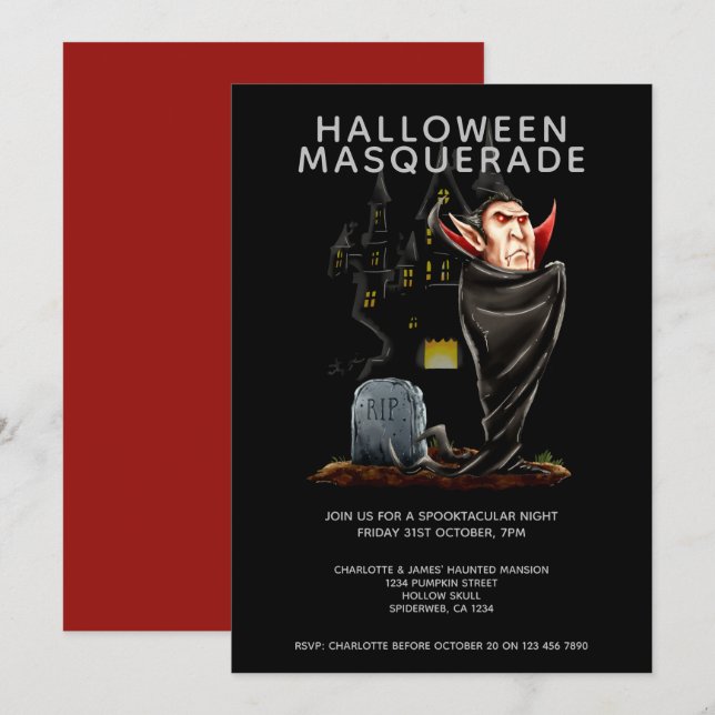 Halloween Masquerade Count Dracula and Grave Invitation (Front/Back)